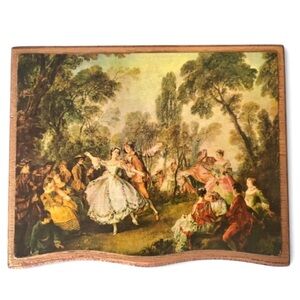 Vintage Florentine Rococo Wooden Jewelry Box w/Courting Scene – Made in Japan